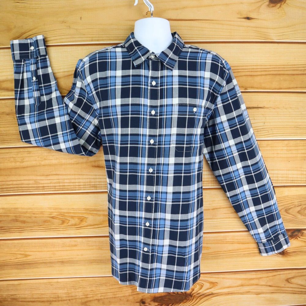 Gap Button Up Shirt Classic Fit Long Sleeve Mens Size XL Blue Plaid 100%‎ Cotton